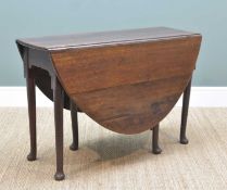 MID-18TH CENTURY OAK GATELEG DINING TABLE, oval drop-flap top above shaped friexe, tapering club
