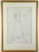 ‡ VERA BASSETT (1912-1997) chalk - study of a girl in a hat, signed, 56 x 37cms