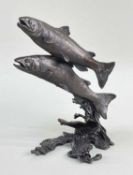 ‡ MICHAEL SIMPSON BRONZE SCULPTURE OF LEAPING SALMON, limited edition (55/150) signed with initials,