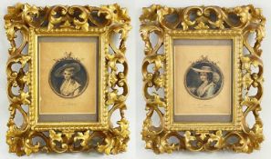 PAIR OF FLORENTINE FRAMED PORTRAIT PRINTS, later hand-coloured, of Lavinia Countess Spencer and Lady