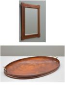 EDWARDIAN MAHOGANY WALL MIRROR & DRINKS TRAY, mirror with satinwood crossbanded border and outset