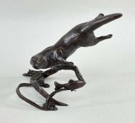 ‡ MICHAEL SIMPSON BRONZE SCULPTURE OF AN OTTER, persuing a fish, limited edition (29/150) signed