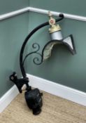REVO OF TIPTON CAST IRON STREET LAMP, arched neck supporting open mirror reflector, wall bracket,