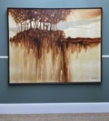 ‡ STEPHEN KAYE (20TH CENTURY) oil on canvas - abstract landscape with trees, signed, 122 x 152cms