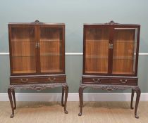 PAIR OF MODERN VICTORIAN-STYLE DISPLAY CABINETS, with shell scrolled top, bevelled glass doors, pair