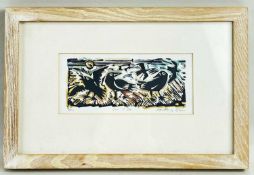 ‡ ANTHONY EVANS limited edition (3/40) lino print with watercolour - entitled verso 'Jac-y-Do (