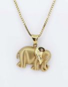 18CT GOLD BOX-LINK NECKLACE with elephant pendant, 9grms