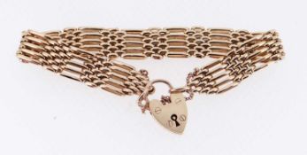 9CT GOLD GATE BRACELET, with heart shaped padlock, 19.9gms Provenance: deceased estate Swansea,