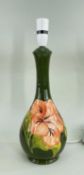 MOORCROFT 'HIBISCUS' POTTERY TABLE LAMP, in green and apricot colourway, 33cms h