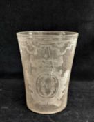 SWEDISH ROYAL COMMEMORATIVE GLASS BEAKER, engraved with cypher of King Charles XII, and latin