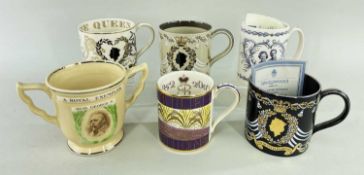 FIVE ELIZABETH II ROYAL COMMEMORATIVE TANKARDS, including designs by Richard Guyatt and Eric