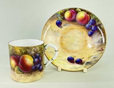 ROYAL WORCESTER COFFEE CAN & SAUCER, hand-painted with fruit, the coffee can signed 'E. Townsend',