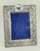 VICTORIAN SILVER PHOTOGRAPH FRAME, Birmingham 1900, easel back, Chinoiserie foliage borders, 28cms h