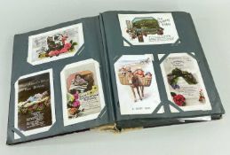 VINTAGE POST CARD ALBUM containing over 200 cards including Welsh topographical interest featuring