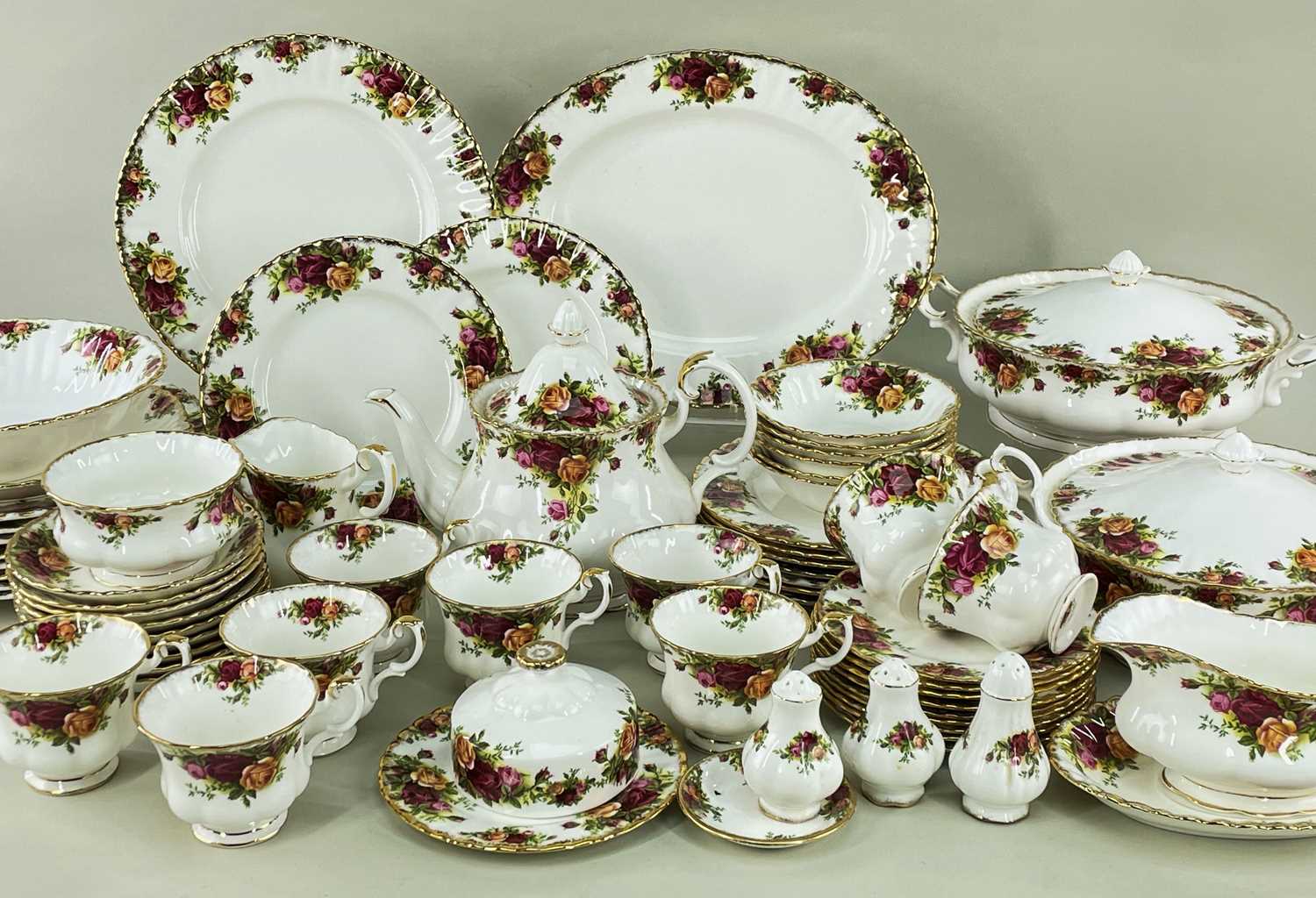 ROYAL ALBERT 'OLD COUNTRY ROSES' TEA & DINNER SERVICE, including teapot, sugar bowl, milk jug, bread