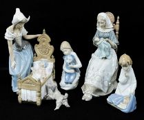 FOUR LLADRO OR NAO PORCELAIN FIGURES, largest 30cms high (4) Comments: dog reglued to base of