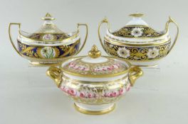 THREE ENGLISH PORCELAIN SUCRIERS & COVERS, c. 1810-20, comprising a Chamberlain's Worcester example,