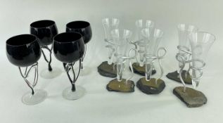 TWO SUITES OF MODERN GLASS GOBLETS, including 6 'Celtic Flute' glasses with coiled metal stems and