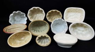 ASSORTED VINTAGE POTTERY JELLY & TERRINE MOULDS, by Shelley, Lovatts, Copeland etc., 10.5 to 18.