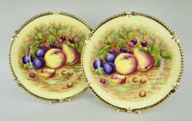 PAIR AYNSLEY 'AUTUMN GOLD' BONE CHINA PLATES, decorated with orchard fruits and nuts, after the