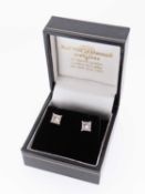 PAIR OF 18K WHITE GOLD DIAMOND EARRINGS, Princess cut (square modified brilliant), 1.7cts overall