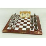 MODERN METAL CHESS SET & HARDSTONE BOARD, king 7.5cm, pawn 4.5cm, board 40.5cms square, with West