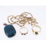 ASSORTED JEWELLERY comprising 18ct gold gem set ring (one missing), 4.0gms, yellow metal ring set