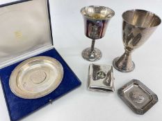 GROUP OF ROYAL COMMEMORATIVE SILVER SOUVENIRS, including cased alms dish set with medallion for