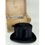 BOXED VINTAGE SILK TOP HAT, G.A. Dunn & Co (London), in cardboard box with lid bearing retailers