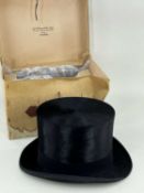BOXED VINTAGE SILK TOP HAT, G.A. Dunn & Co (London), in cardboard box with lid bearing retailers