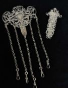 ANTIQUE SILVER CHATELAINE, Cohen & Charles, London c. 1900, with pierced foliate top and hinged