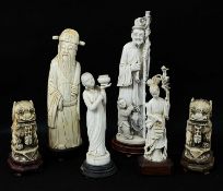 GROUP ANTIQUE CHINESE & INDIAN IVORY CARVINGS, early 20th Century, including a Ming-style carving of