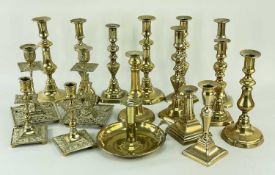 COLLECTION OF ANTIQUE BRASS CANDLESTICKS, including a pair of Townsend & Co. candlesticks with