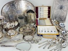 ASSORTED SILVER & PLATE, including silver easel back photograph frames, several silver napkin rings,