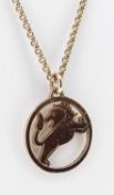 9CT GOLD NECKLACE WITH LION CHARM PENDANT, 8.5grms