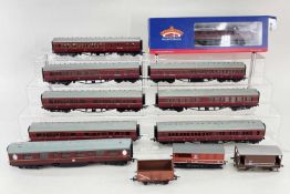 NINE BACHMANN BRANCH-LINE '00' GAUGE COACHES, including boxed LMS 50ft parcels van, 8 various