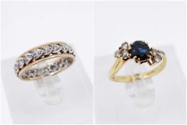 TWO GOLD RINGS comprising 18ct gold diamond and sapphire twist shank ring, ring size K / L, together