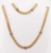 9CT GOLD MESH LINK NECKLACE WITH MATCHING BRACELET, 11.8gms total