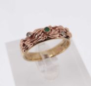 9CT CLOGAU GOLD DRESS RING with tiny green and other stones, 4grmsCondition report: Size Q/R