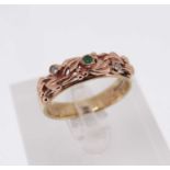 9CT CLOGAU GOLD DRESS RING with tiny green and other stones, 4grmsCondition report: Size Q/R