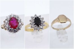 ASSORTED RINGS comprising two dress rings set with semi-precious stones one being 9ct gold and 9ct