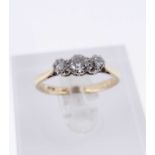 18CT GOLD & PLATINUM THREE STONE DIAMOND RING, 0.3cts total approx., ring size M / N, 2.6gms, in