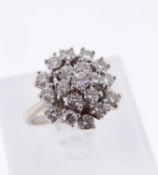 18CT WHITE GOLD DIAMOND CLUSTER RING, having nineteen stones in total, ring size P, 6.0gms