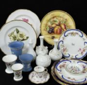 ASSORTED ENGLISH BONE CHINA, including Aynsley 'Orchard Gold' plated, 3 Cauldon dessert plates, pair