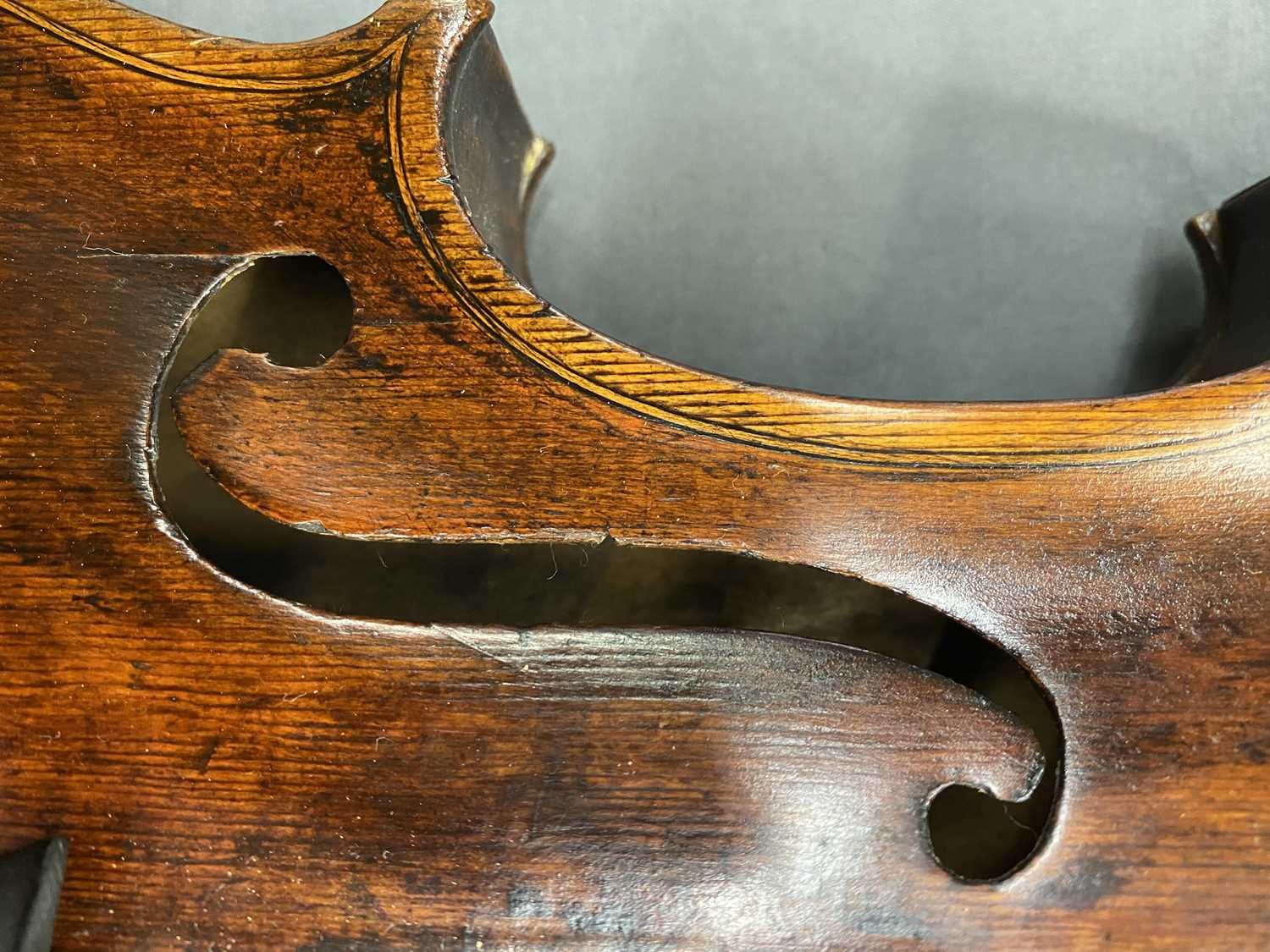 ANTIQUE VIOLIN - in hard case with a bow, length of back 36cms, length in full 60cms - Image 4 of 11