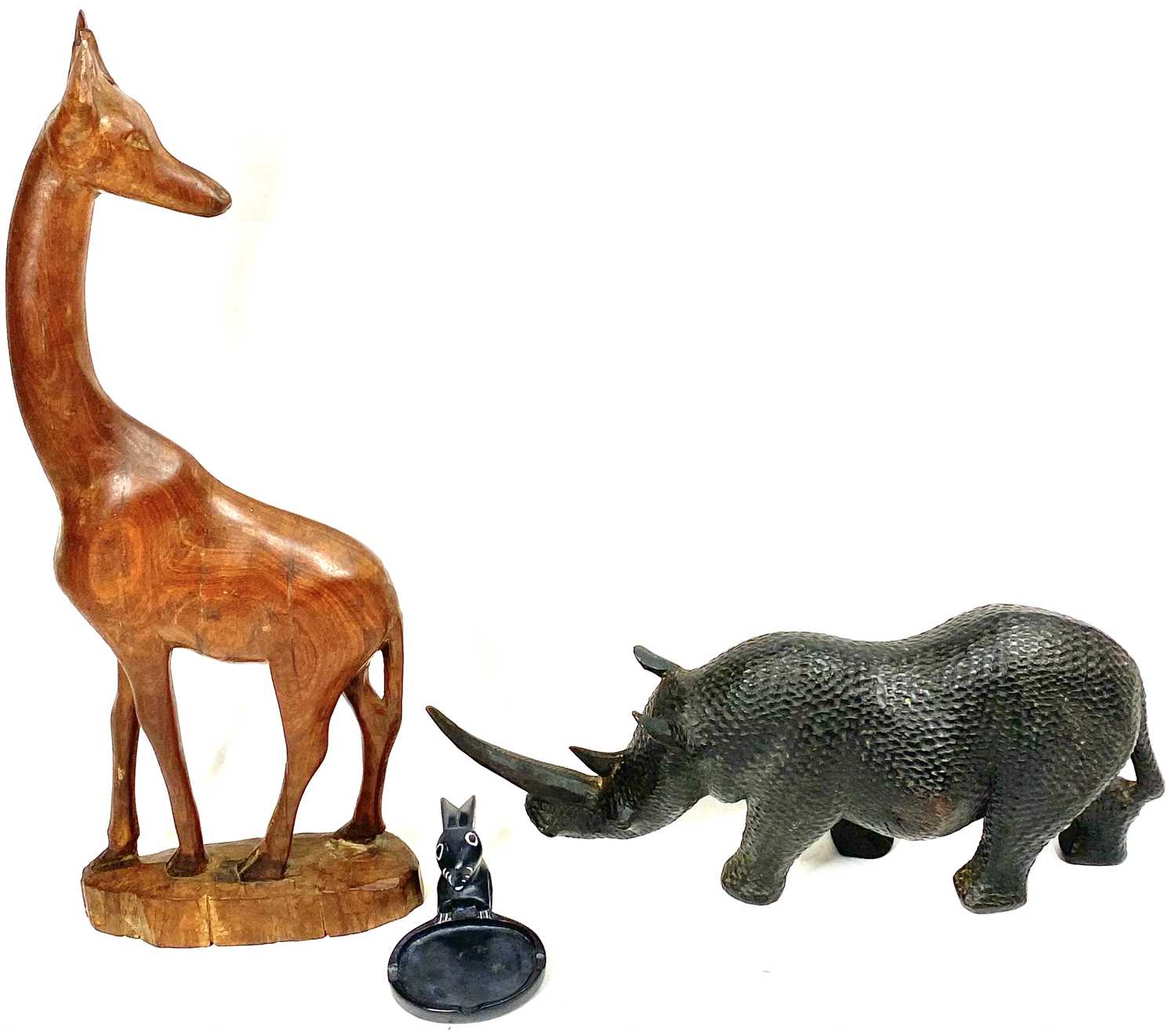 EBONY & OTHER WOODS ETHNIC CARVINGS and collectables to include a 14cms H, 35cms L rhinoceros, ebony - Image 2 of 5