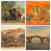 MIXED PAINTINGS & PRINTS (4) - to include DAVID SHEPHERD limited edition print titled - 'Elephants