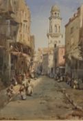 NOEL H LEAVER ARCA watercolour - Cairo street scene with numerous figures, signed and entitled verso