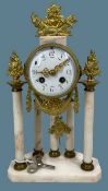 JAPY FRERES MANTEL CLOCK - French late 19th century, pillow form pink marble and gilt metal mounted,