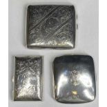 SILVER CIGARETTE CASES (3) - gent's with fine bright cut decoration to the body, Birmingham 1905,